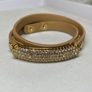 Taupe and Gold with Crystal Wrap Leather Bracelet